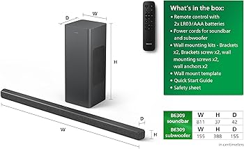 Philips TAB6309 2.1 Soundbar with Wireless Subwoofer (320W, DTS