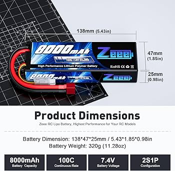 Amazon.com: Zeee 2S Lipo Battery 8000mAh 7.4V 100C Hard Case with