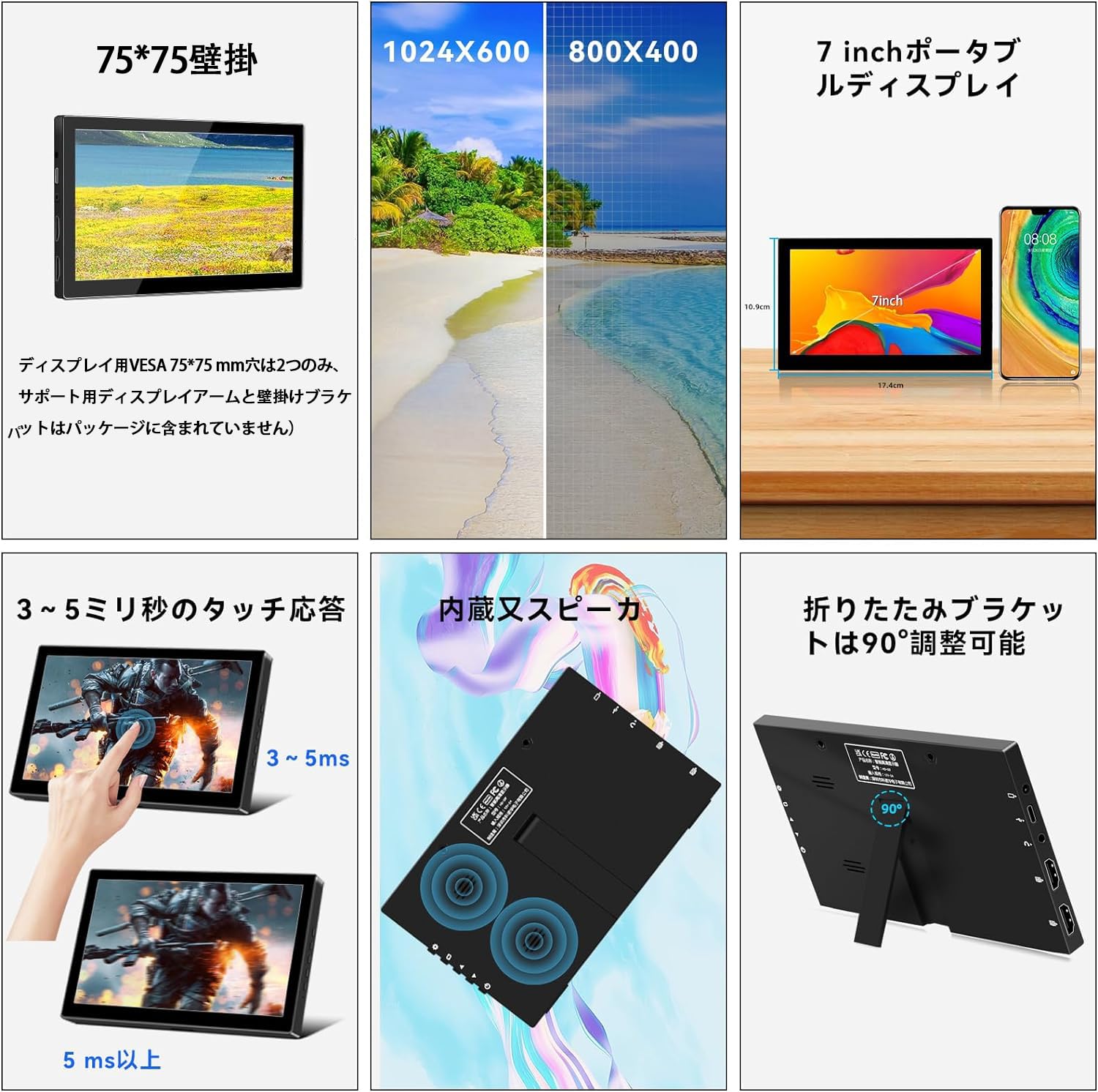 Amazon.co.jp: 小型 Jhcztrk モバイルモニタ 7インチ小型タッチ