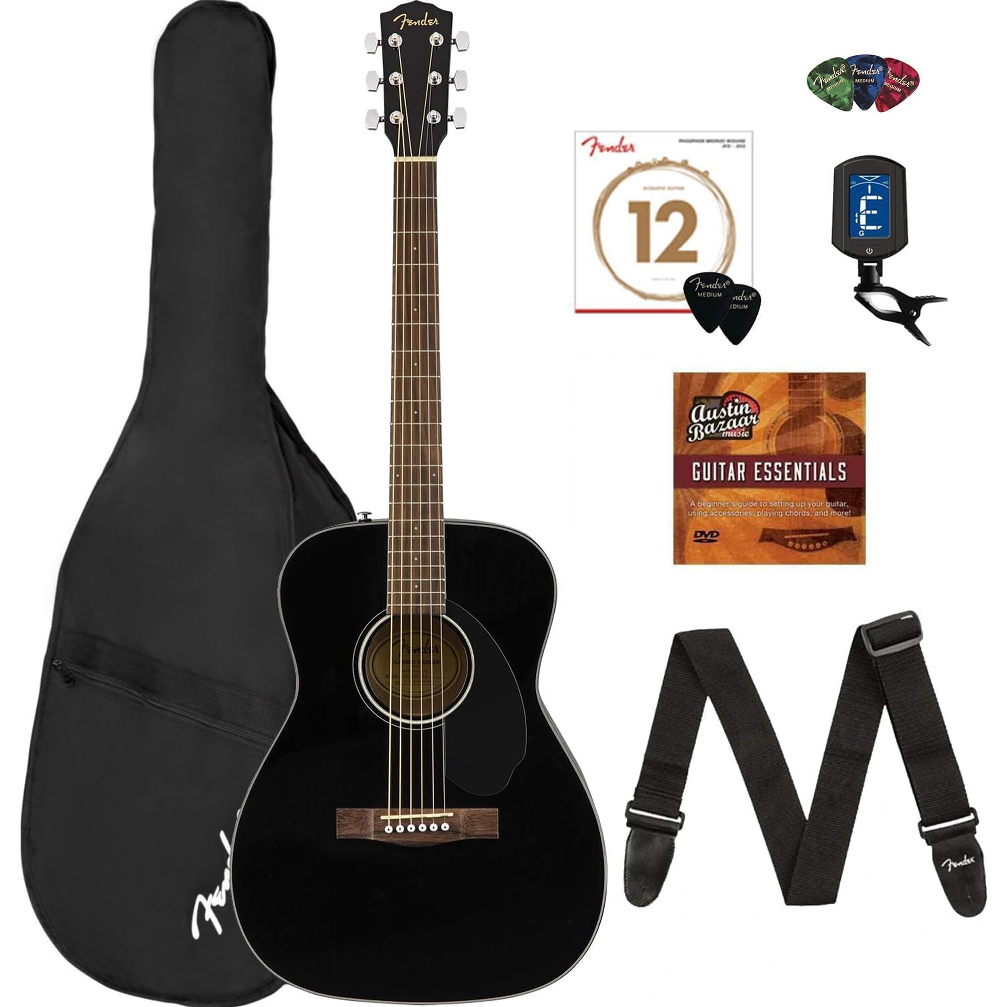 Amazon.com: Fender CC-60S Concert Acoustic Guitar - Black Bundle