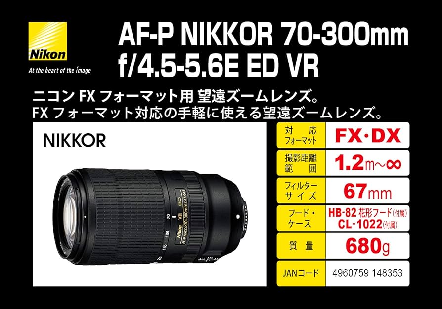 Amazon | Nikon 望遠ズームレンズ AF-P NIKKOR 70-300mm f/4.5-5.6E ED