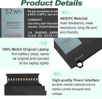 Amazon.com: DXGH8 7.6V 52Wh Battery for Dell XPS 13 9370 9380 2019
