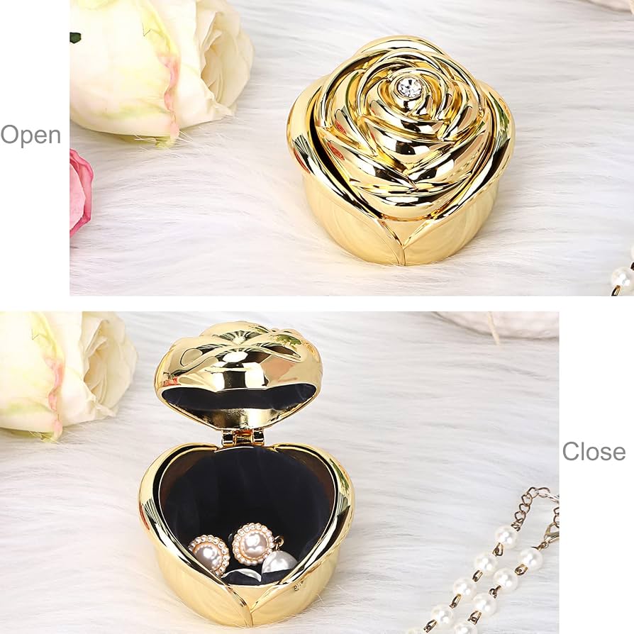Amazon.com: Hipiwe Rose Shape Vintage Jewelry Box - Gold Metal