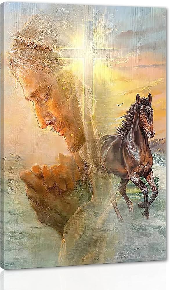 Amazon.co.jp: イエスの祈りと走る馬 ウォールアート キャンバス絵画
