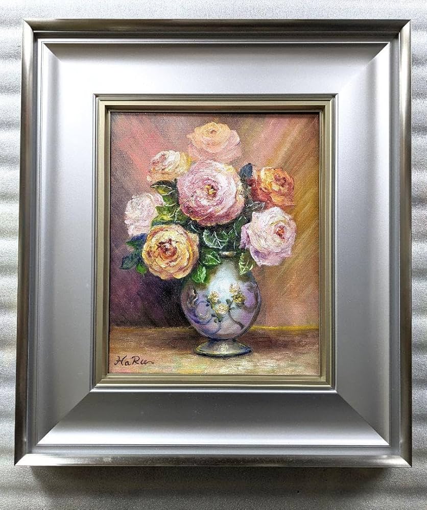 画家haru油彩画☆F8号☆薔薇☆肉筆画＊一点物＊静物画☆ 画家haru油彩