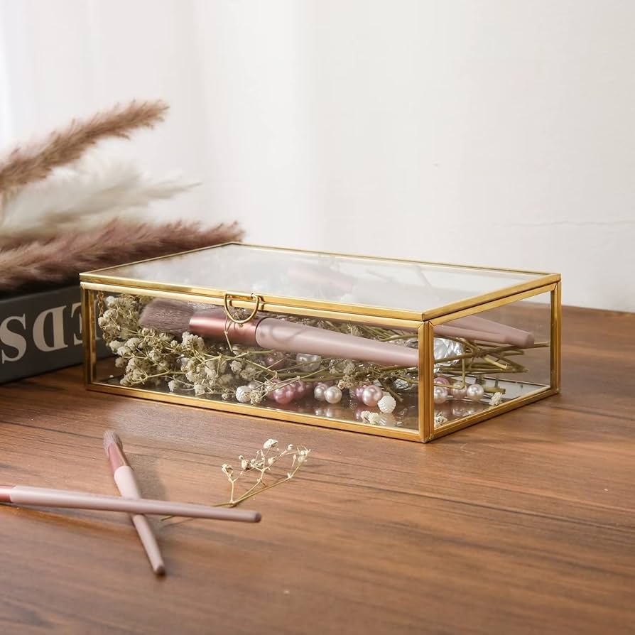 Amazon.com: WHSLILR Vintage Glass Jewelry Box Keepsake Box with