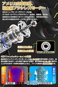 Amazon.co.jp: 【42V超高出力 圧倒的な風量】作業服 ファンバッテリー