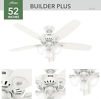 Hunter 52 inch Indoor Ceiling Fan with LED Lights - White Ceiling