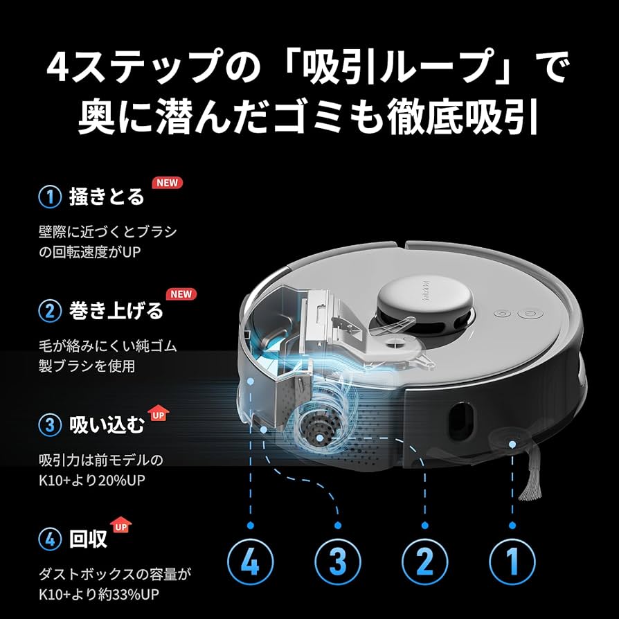 Amazon | 超小型 SwitchBot ロボット掃除機 K10+Pro 高精度マッピング