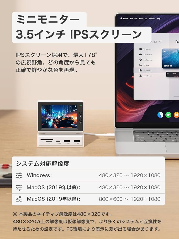 Amazon | Hagibis IPSミニモニター 3.5インチ USB-C ハブ一体型