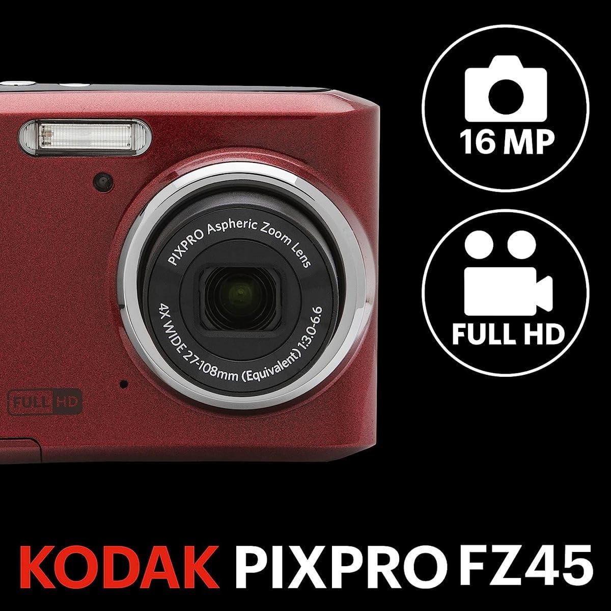 Amazon Canada: Kodak PIXPRO FZ45-RED 16MP Digital Camera 4X