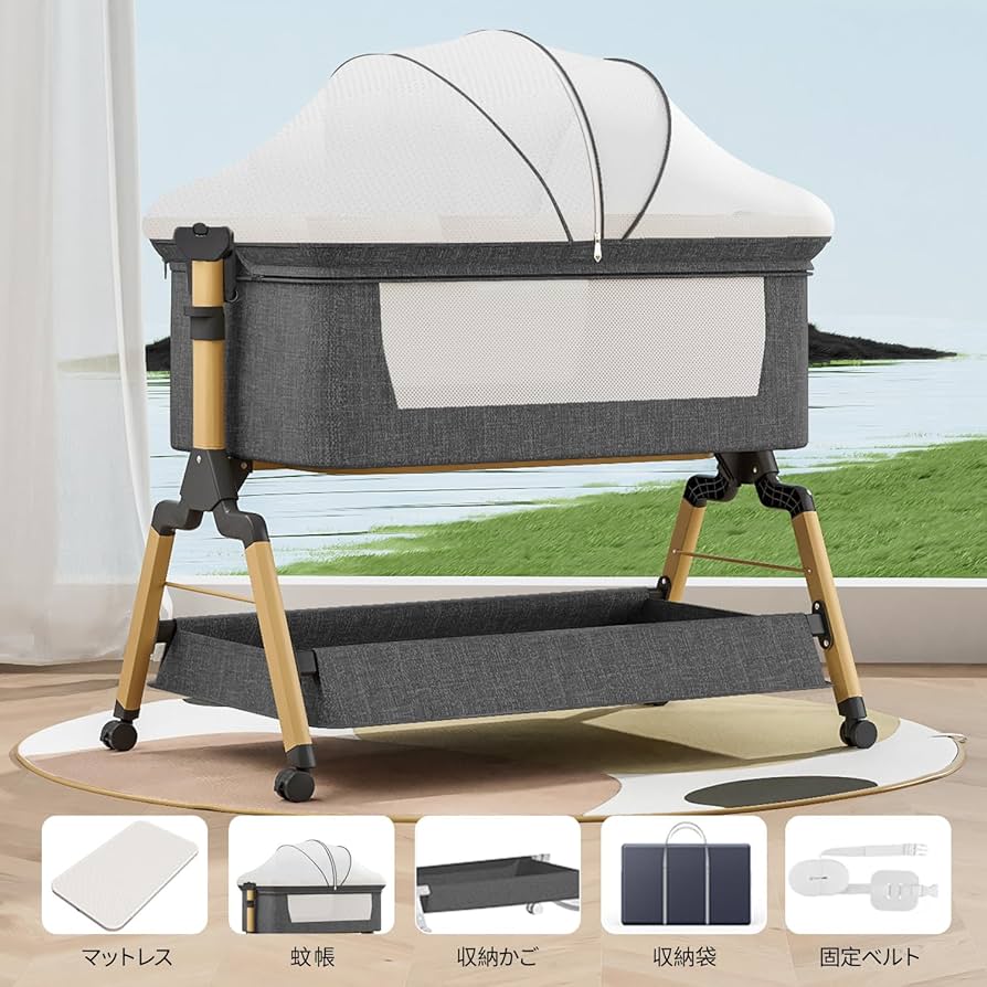 Amazon.co.jp: ベビーベッド 添い寝 折りたたみ ハイローベッド 高さ3