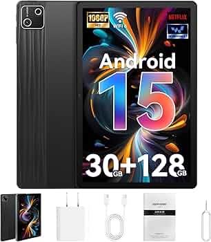 Tablet, 10.1 Inch Android 15 Tablet with 30GB RAM 128GB ROM 1TB