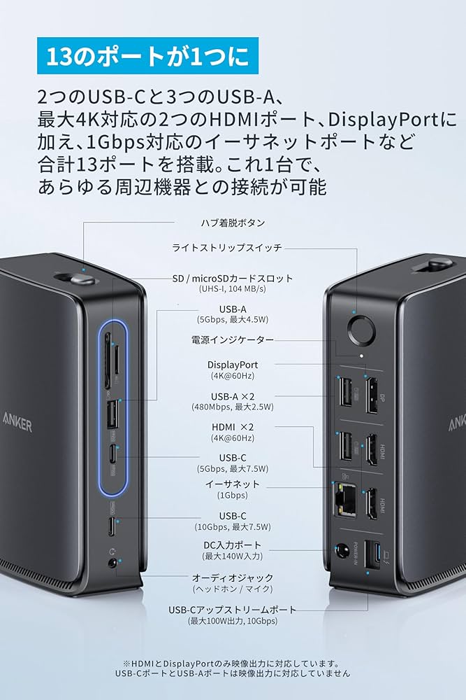 Amazon.co.jp: Anker Nano ドッキングステーション (13-in-1, 着脱式