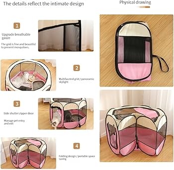 Pet Octagonal Cage, Outdoor Portable Foldable Puppy Kitten Playpen