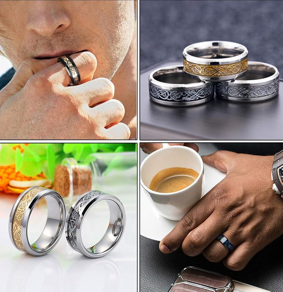 JEWPARK 6Pcs 8mm Stainless Steel Rings for Men Celtic Dragon