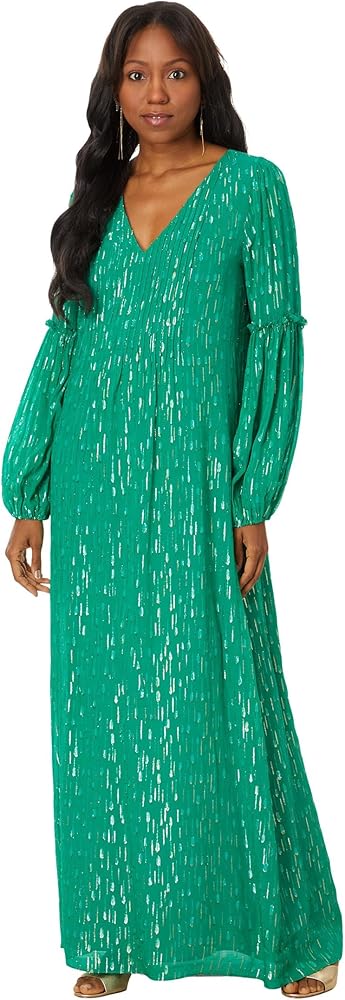 Lilly Pulitzer Womens Cleme Long Sleeve Maxi Dress Fiddle Leaf