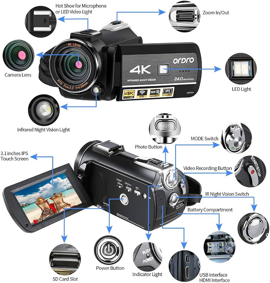 Amazon.com : ORDRO Camcorder 4k Video Camera, HD 1080P 60FPS Vlog
