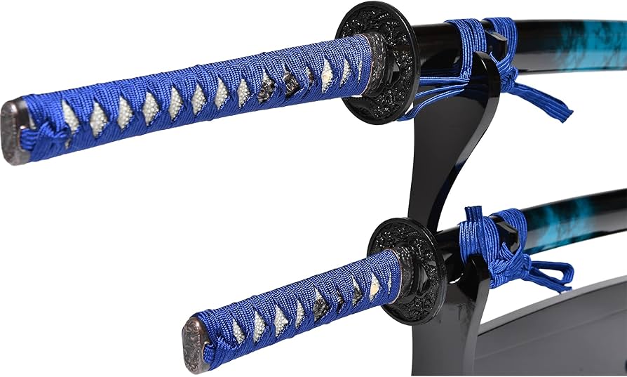 Amazon | 【模造刀】【居合刀】大小刀マーブル鞘 漆黒塗木台刀掛セット