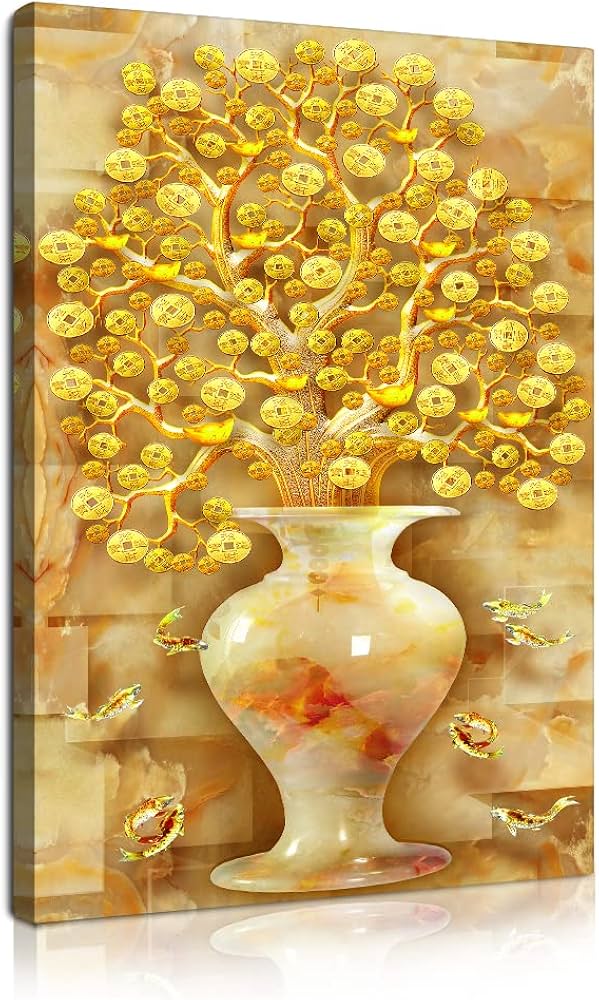 Amazon.co.jp: 黄金の幸運の木アートパネル 金のなる木壁掛け 絵画