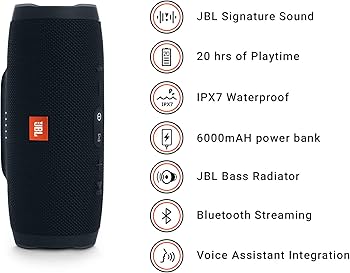 Amazon.co.jp: Jbl Charge 3 Negro Altavoz Bluetooth Resistente Al