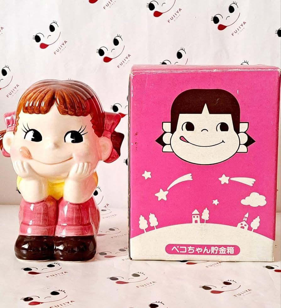 Amazon.co.jp: レア 57年 夢見る‪ ペコちゃん 貯金箱 陶器製 ピンク‬