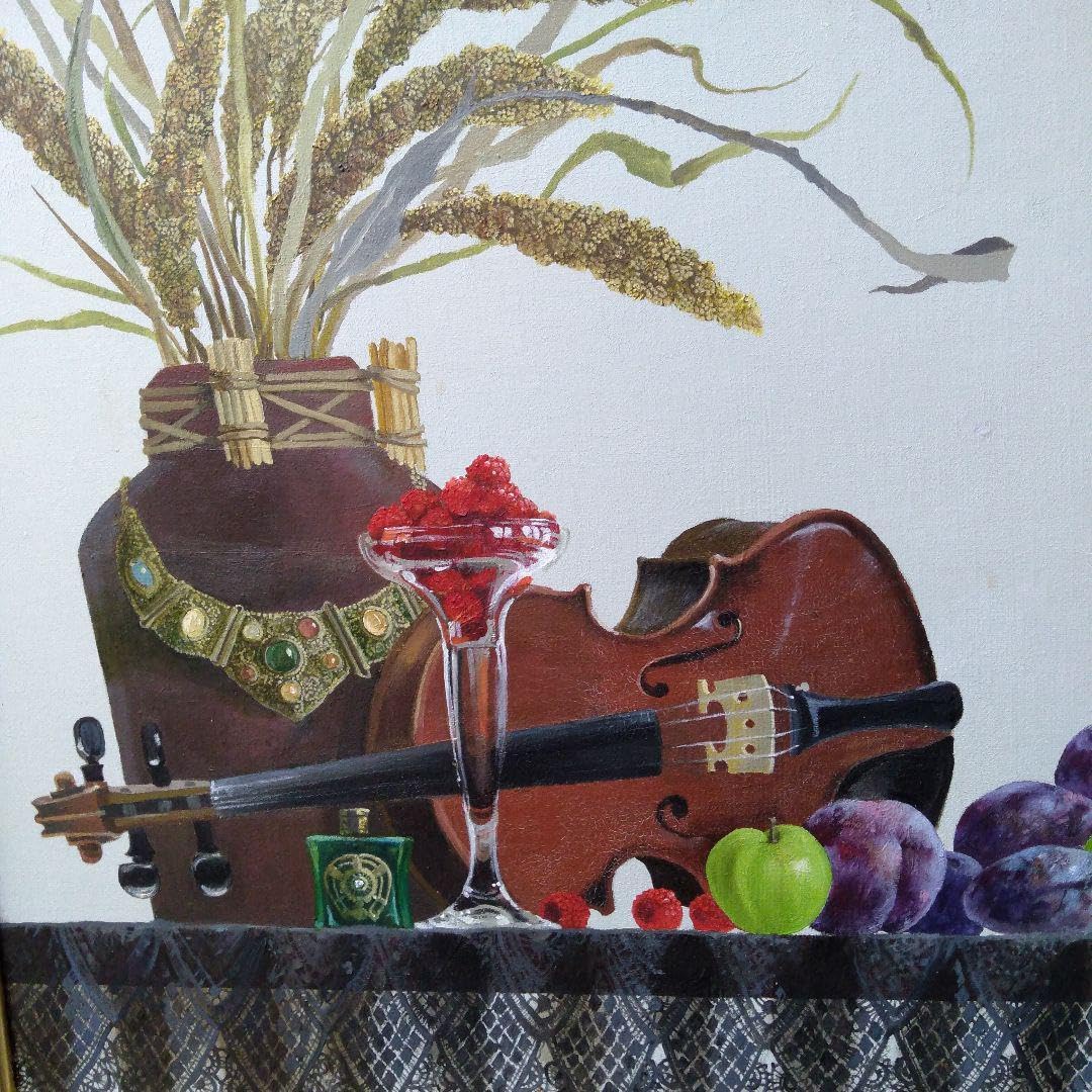 肉質油絵横M12 バイオリンの静物田浦信勝額装仕上げ品