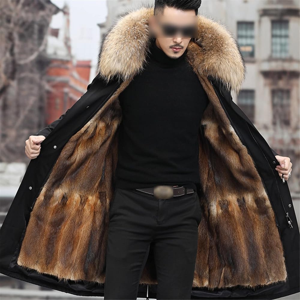 Winter Jacket Men's Lengthened Parka Coat Wool Coat Natural Fur