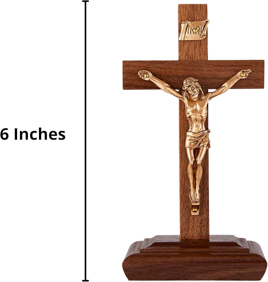 Amazon.co.jp: 木製ウォールナット仕上げ カトリック十字架 ゴールド調