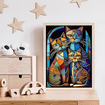 Amazon.co.jp: CAMOYAI ステンドグラス 猫 ダイヤモンドアートキット