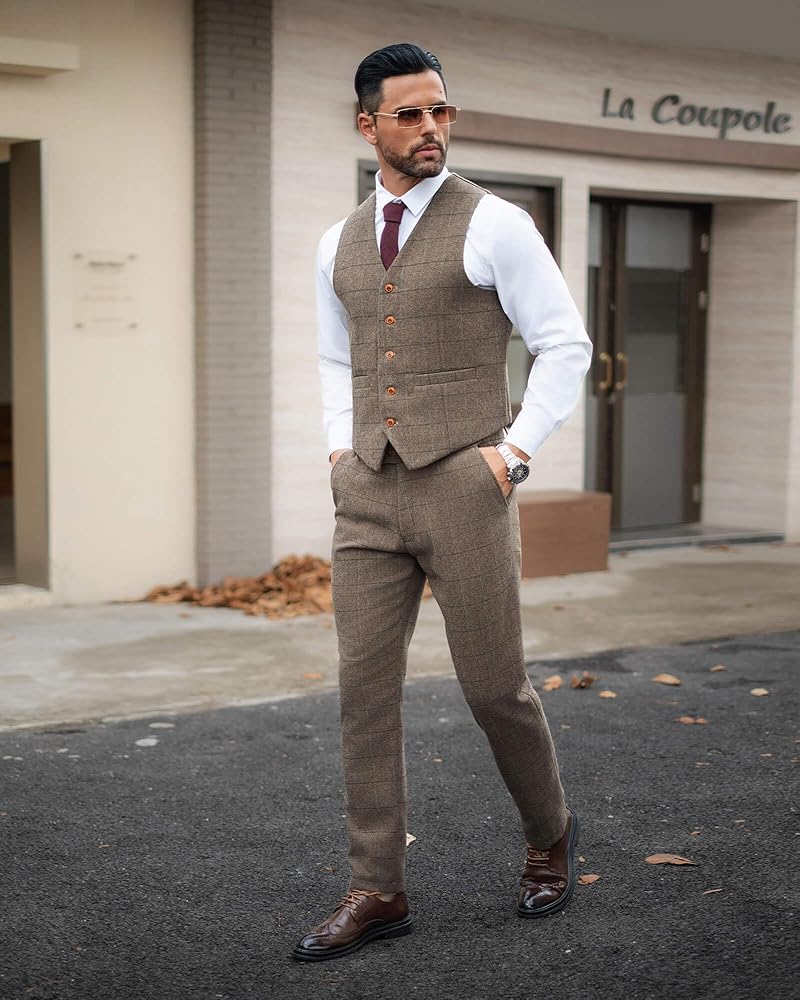 Amazon.co.jp: Wemaliyzd ヴィンテージ メンズ スーツ 3ピース 格子柄