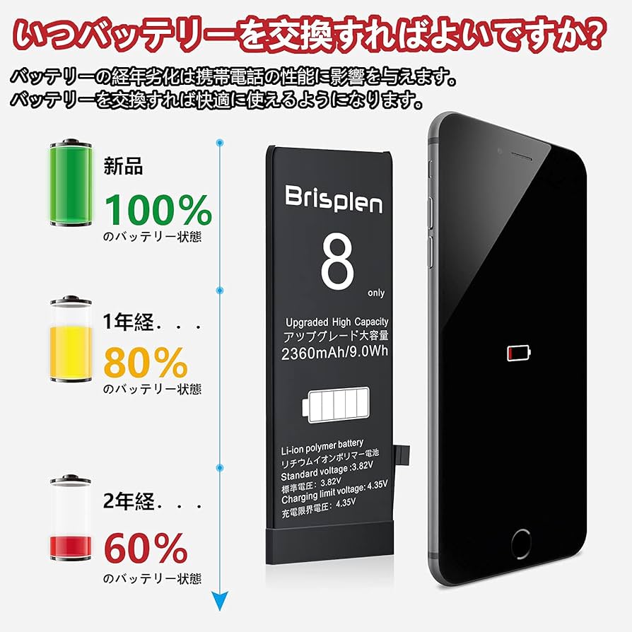 Amazon | Brisplen for iPhone8バッテリー交換用 【 2360mAh 日本語