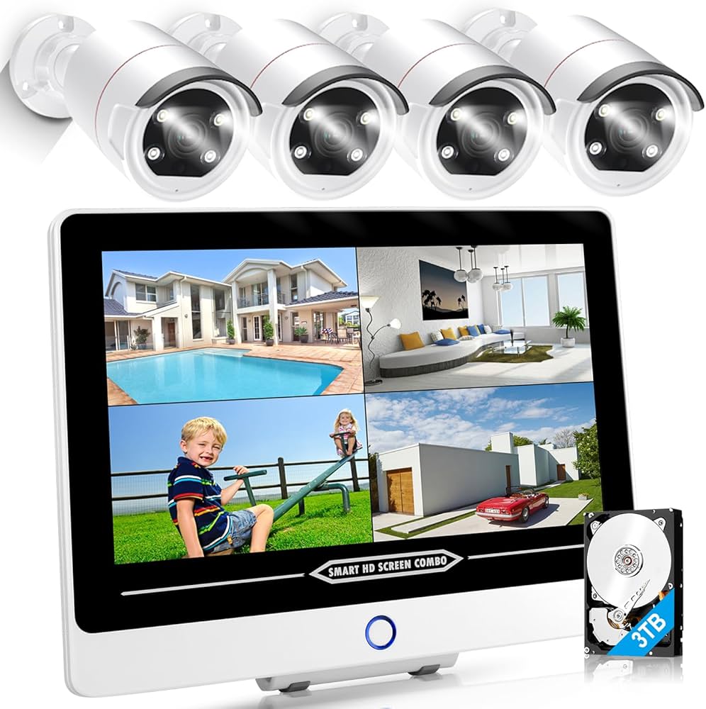 12インチ液晶一体型3TBHDD内蔵NVR500万画素カメラ2台+PTZ 【公式通販】