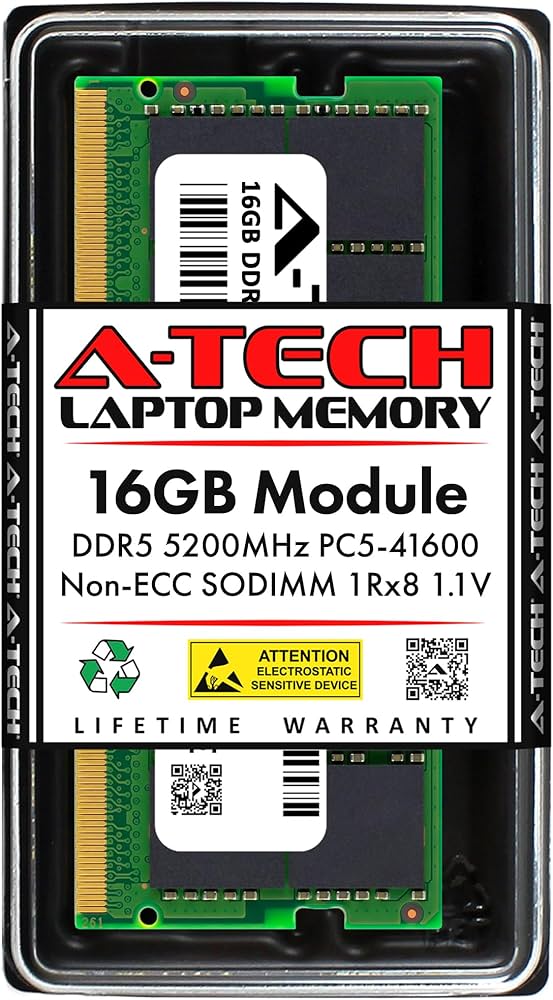 A-Tech 16GB DDR5 5200MHz PC5-41600 CL42 SODIMM 1Rx8 Single Rank