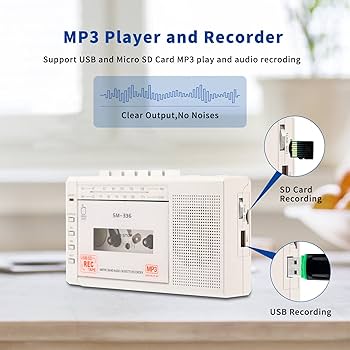 Amazon.co.jp: SEMIER 小型カセットプレーヤーレコーダー、USBまたは