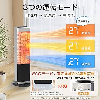 Amazon | セラミックヒーター タワー型【2026新登場・3D水蒸気LED暖炉
