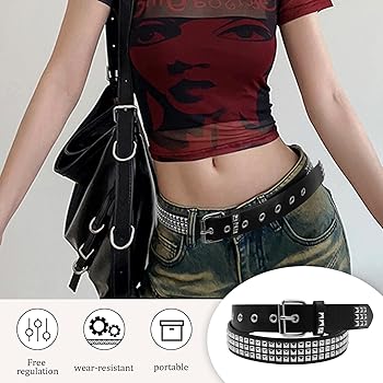 AEXHOT 3 Pcs Black Studded Belt Y2K Belt Faux Leather Star Belts