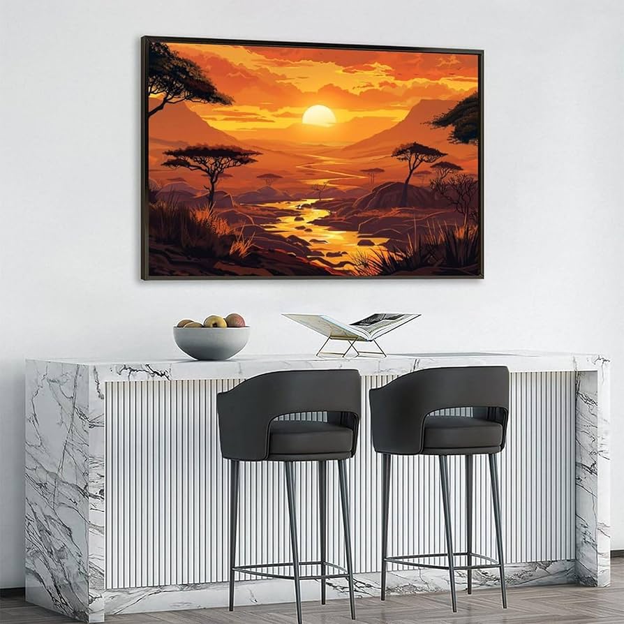 Amazon.co.jp: 絵画 アフリカのサバンナの夕日 アートパネル ポスター