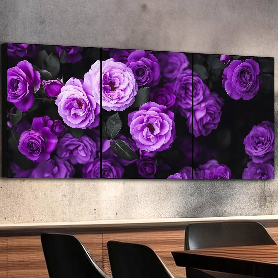 Amazon.co.jp: 紫色の薔薇の絵紫バラの絵花絵。キャンバスに描かれた