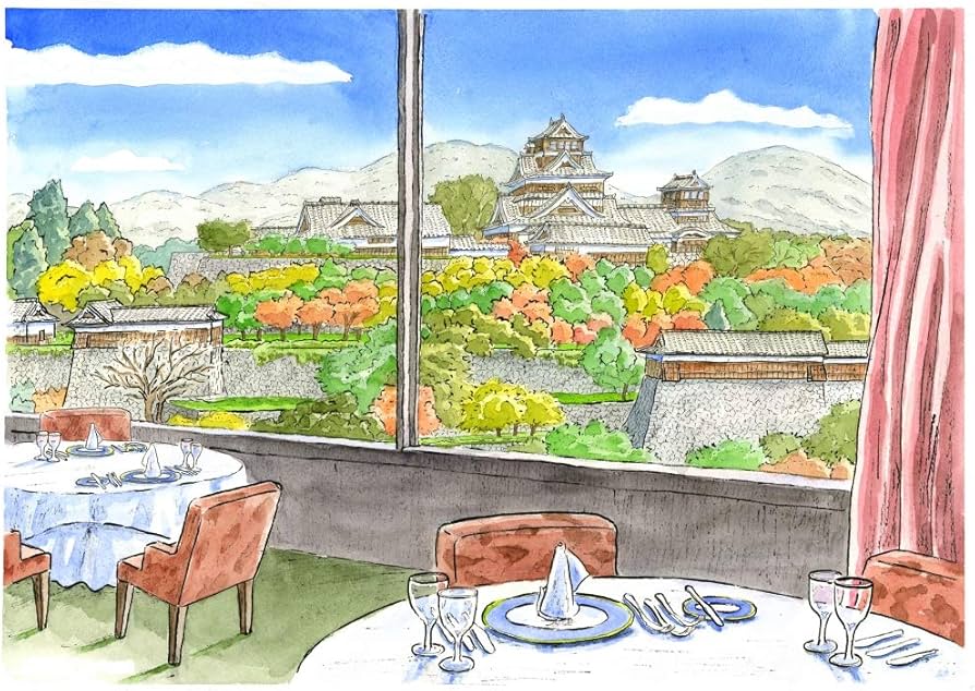 Amazon.co.jp: 熊本 風景画 絵画 水彩画 内藤謙一 「熊本ホテル