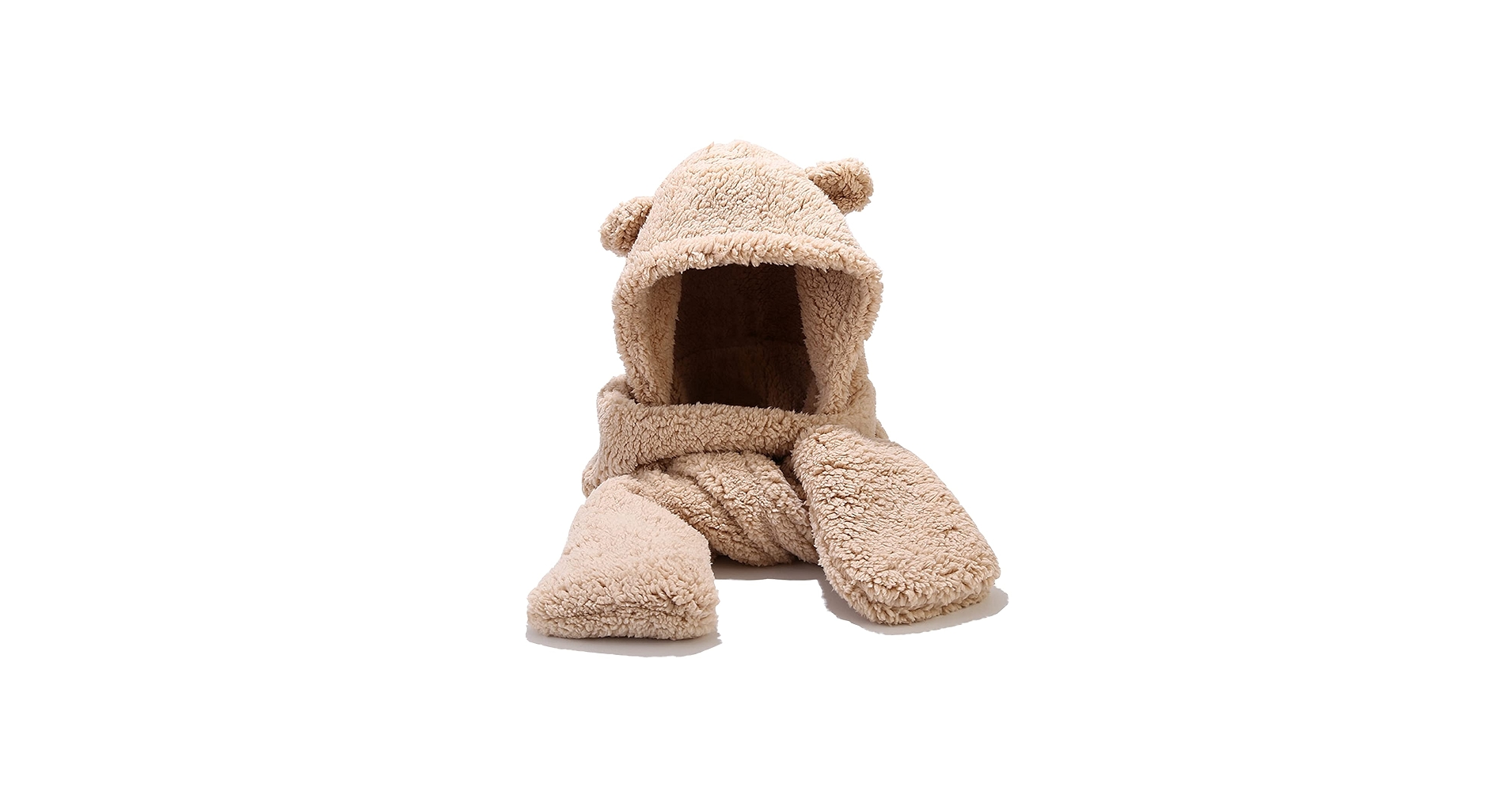 Umeepar Winter Bear Ear Sherpa Hood Hat Scarf Gloves 3 in 1 Hooded