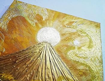 Amazon.co.jp: 風水開運黄金絵画金箔陽光 黄金昇龍と鳳凰日の出金富士