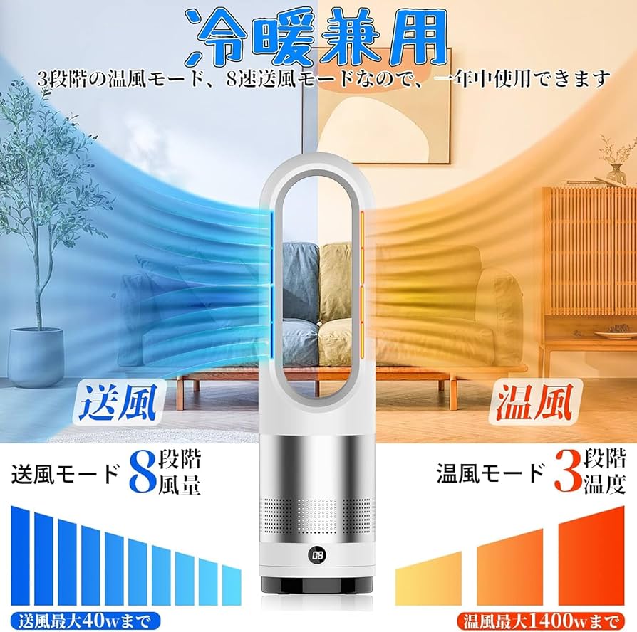 Amazon | セラミックヒーター 【羽根なし＆冷暖両用】 電気ファン