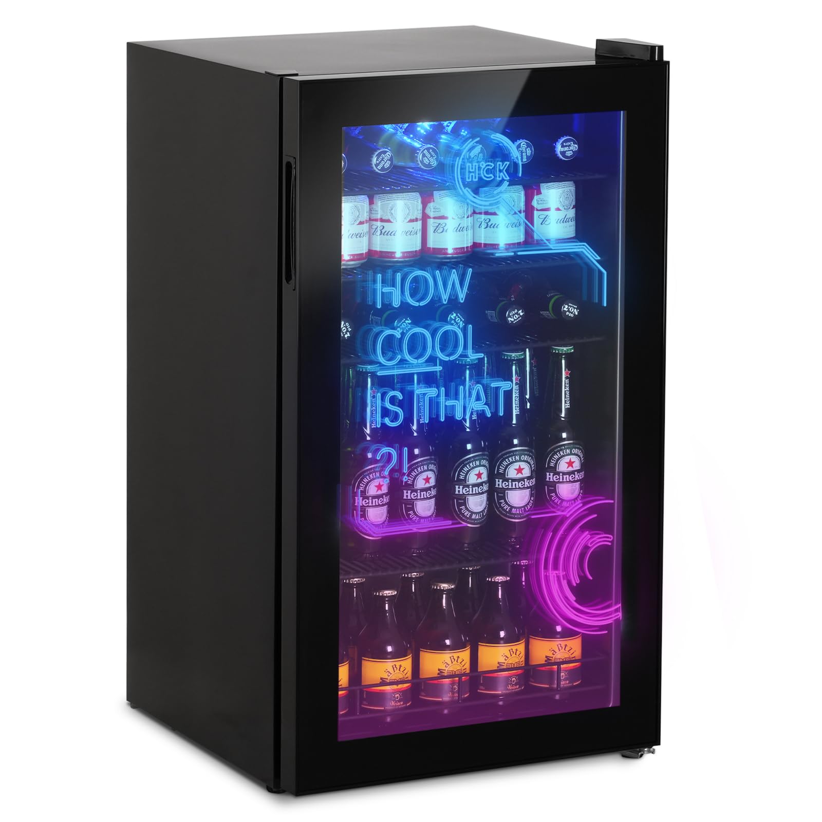 セール】HCK 冷蔵庫 44L ドリンク用RGB LEDネオン 透明ガラスドア