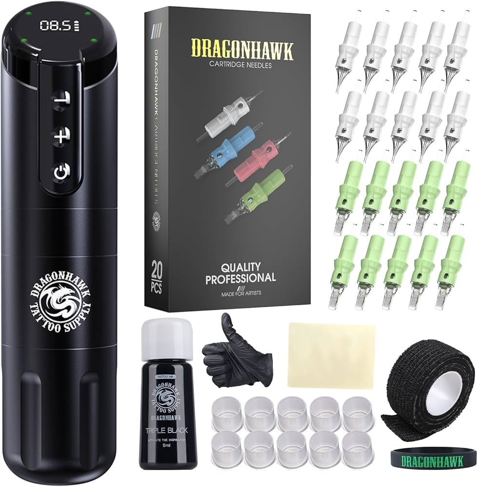 Amazon.com: Dragonhawk Tattoo Gun Kit Wireless Beginner Tattoo Kit