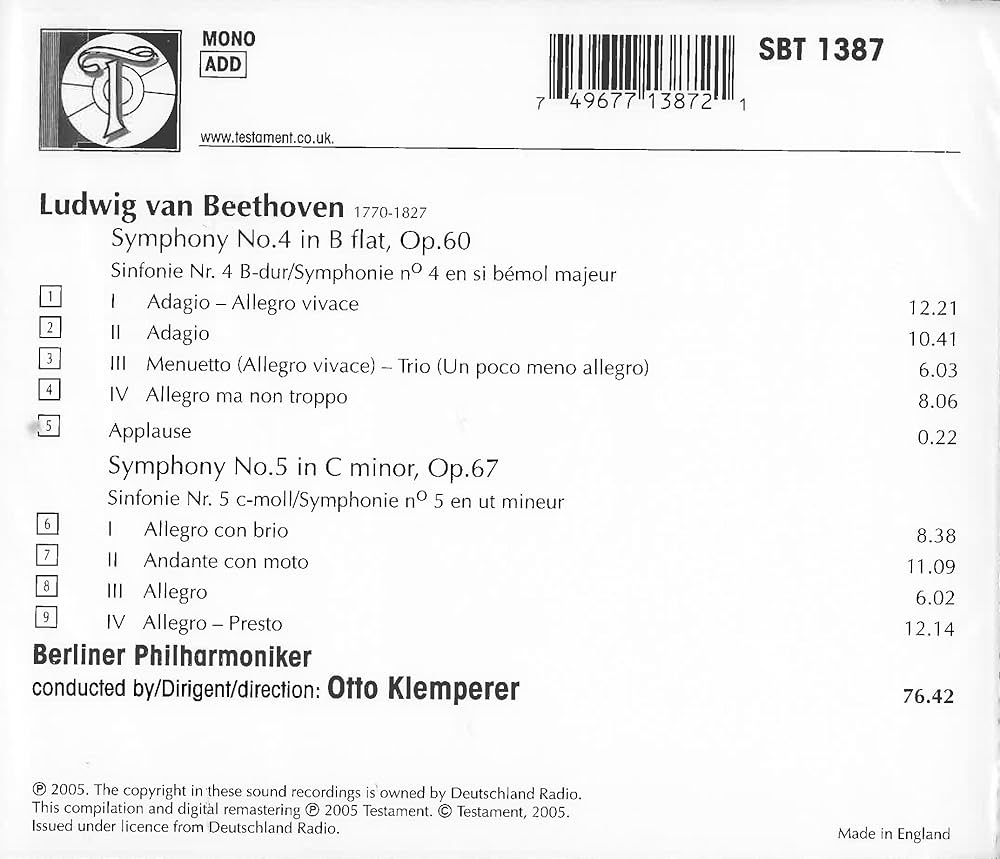 Amazon.co.jp: ベートーヴェン : 交響曲 第4番 | 交響曲 第5番 「運命