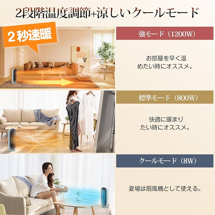 Amazon | 『人感センサー付き』セラミックヒーター 【ECO知能恒温 節電