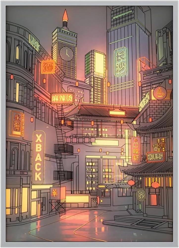 Amazon.co.jp: 照明絵画装飾 | 都市夜景ライトアップ絵画 USB 電源 LED