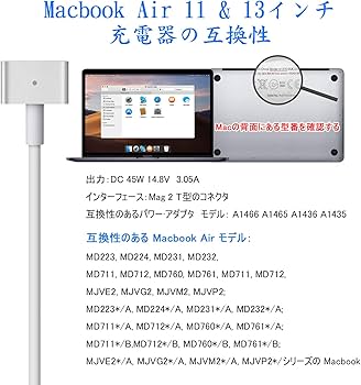 Amazon.co.jp: Macbook Air 用 充電器 45W Mag 2 T 型 互換 電源
