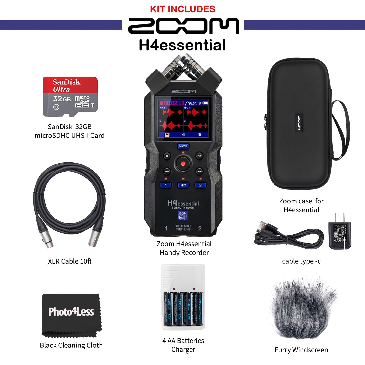 Amazon | Zoom H4essential ハンディレコーダー、ズームアクセサリー